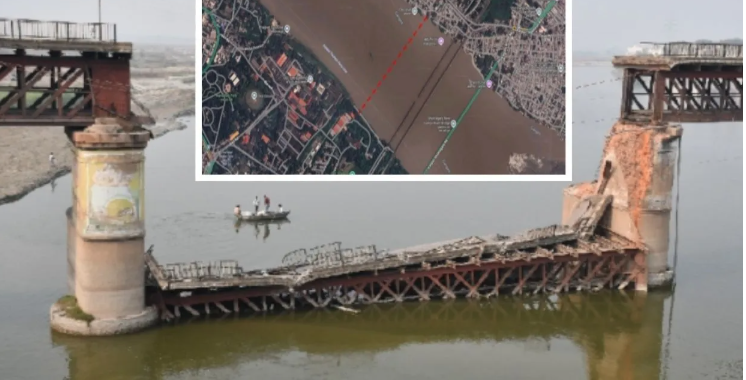 कानपुर–उन्नाव को जोड़ने के लिए गंगा नदी पर प्रस्तावित साढ़े पांच सौ मीटर लंबा पीपा पुल, पुराने गंगा पुल के पास निर्माण स्थल।